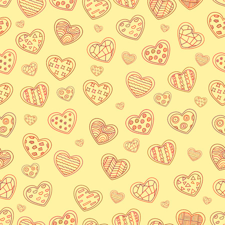 Seamless repeating pattern of a set of hearts with different texture on white background. Editable vector textures for your design.のイラスト素材