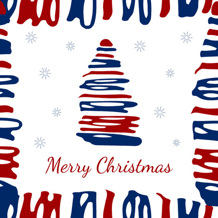 Abstract Christmas tree in the frame with snowflakes on a white background, design holiday cards.のイラスト素材