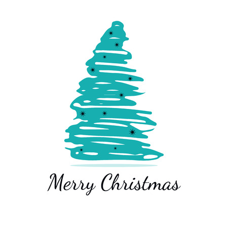 Isolated abstract blue Christmas tree on white background with snowflakes, design holiday cards.のイラスト素材