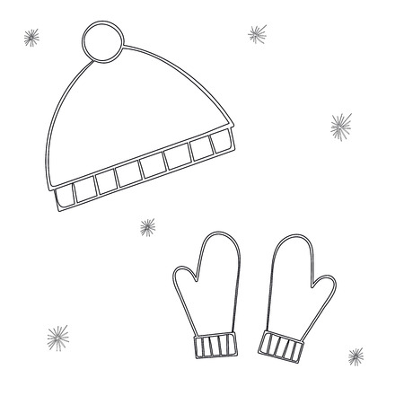Sketch of winter gloves and hats. Vector editable illustration.のイラスト素材
