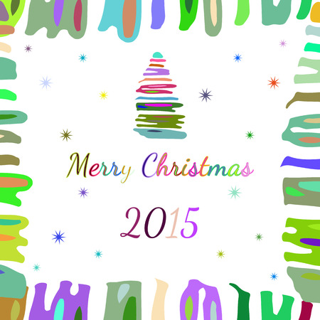 Abstract Christmas tree in the frame with snowflakes with numbers 2015, design holiday cards.のイラスト素材