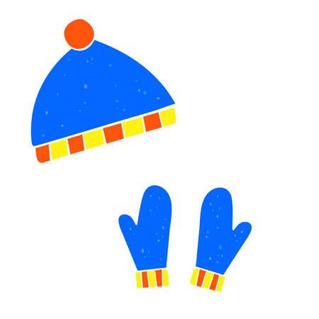 Illustration of winter gloves and hats,  isolated on white background.のイラスト素材