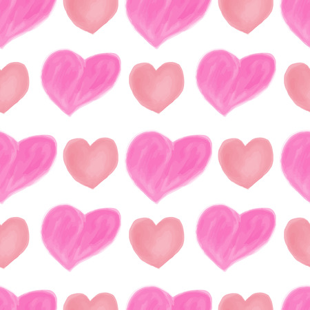 Seamless pattern of pink watercolor hearts on a white background.のイラスト素材
