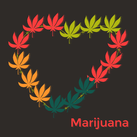 Heart leaf marijuana different colors on a dark background. Editable vector illustration for design.のイラスト素材