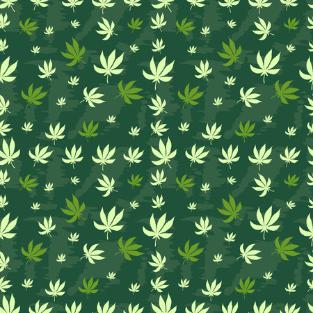 Seamless pattern of leaf marijuana on a green background. Vector texture for your design.のイラスト素材