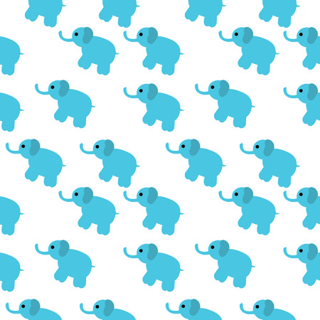 Seamless repeating pattern of painted blue elephants on a white backgroundのイラスト素材