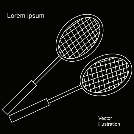 Outline white tennis rackets on a black backgroundのイラスト素材
