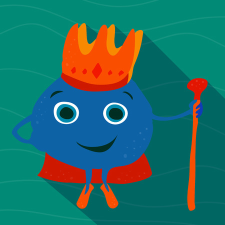 Drawn adult sea king with a crown and staff. Vector illustration of a flat style with shadow.のイラスト素材