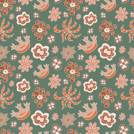 Seamless floral pattern different painted flowers on a dark background.のイラスト素材