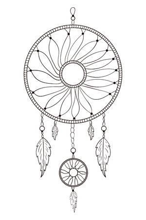 Dreamcatcher hand-drawn on a white background. Dreamhunter for good dreams.のイラスト素材
