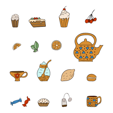 Set drawn tea icons isolated on white background.のイラスト素材
