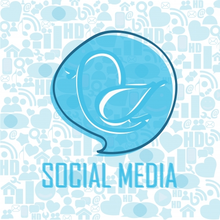 bird on blue text box on light blue social media backgroundのイラスト素材