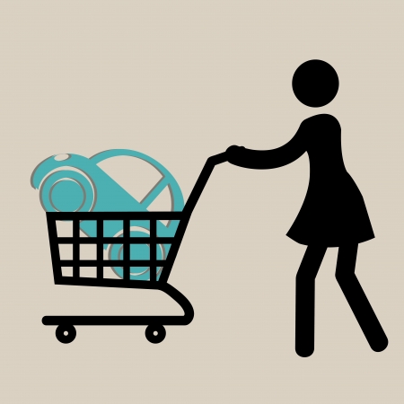 woman with a shopping cart buying a classic carのイラスト素材