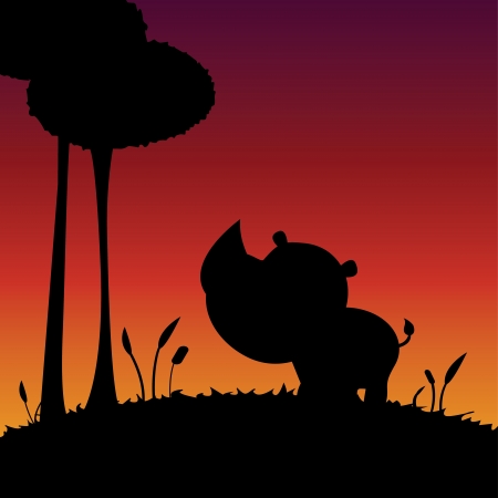 rhino silhouette on abstract safari backgroundのイラスト素材