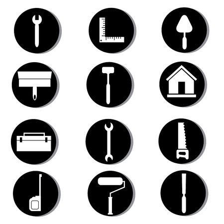 construction icons on black circlesのイラスト素材