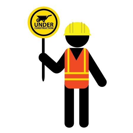 builder hanging under construction signal on white backgroundのイラスト素材