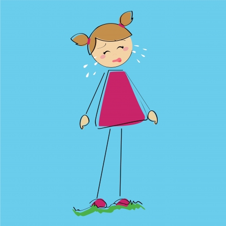 little girl crying on blue backgroundのイラスト素材