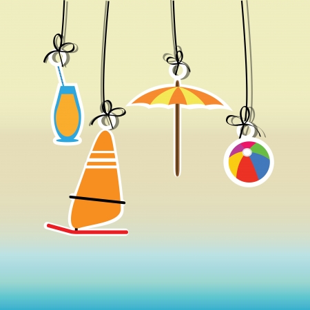 beach icon with ribbon on abstract beach backgroundのイラスト素材