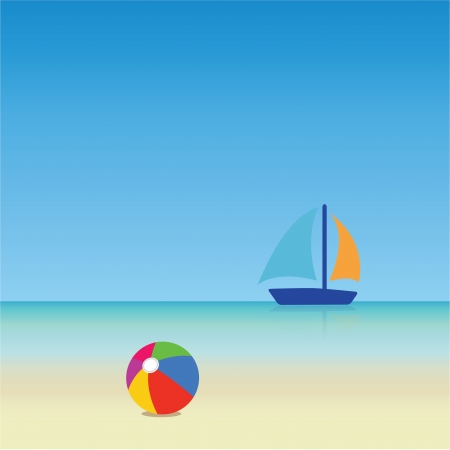 seashore with a ship in the distanceのイラスト素材