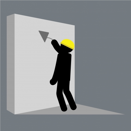 builder making a wall on gray backgroundのイラスト素材