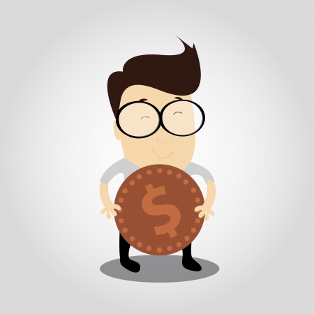 business man with coin on gradient backgroundのイラスト素材