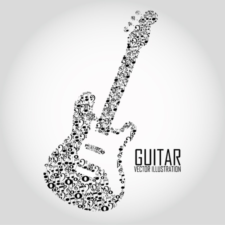 abstract guitar with different music notes on special gradient backgorundのイラスト素材