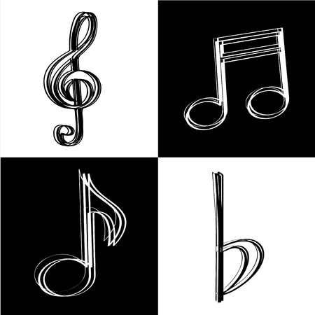 music icons on black or white squaresのイラスト素材