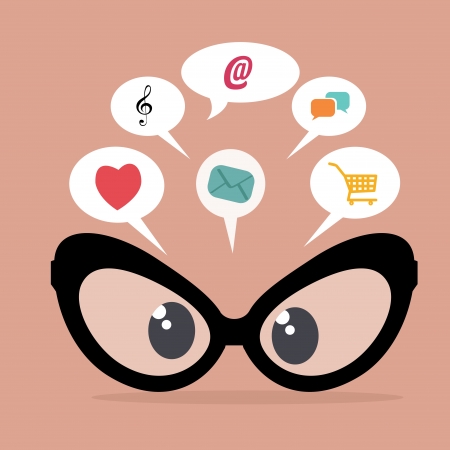 abstract glasses with different social media icons on pink backgroundのイラスト素材