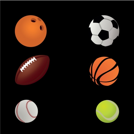 sports balls icons on black backgroundのイラスト素材