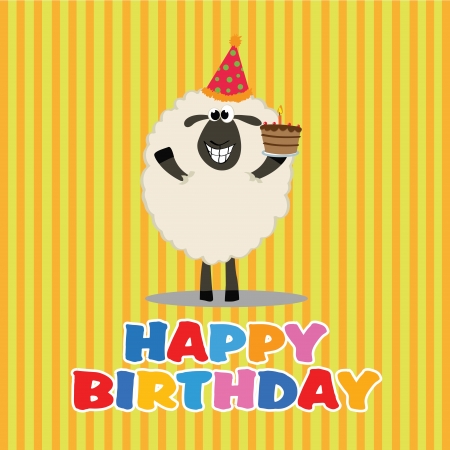 sheep with a cake celebrating a happy birthday partyのイラスト素材