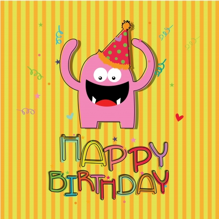 happy birthday monster on special yellow backgroundのイラスト素材