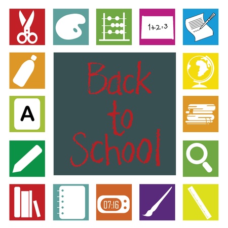 school icons on squares with different colorsのイラスト素材