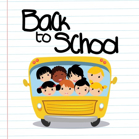 school bus on abstract paper background