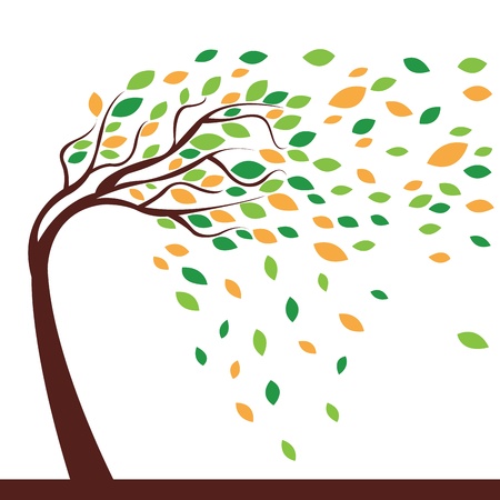 abstract tree with strong wind on white backgroundのイラスト素材