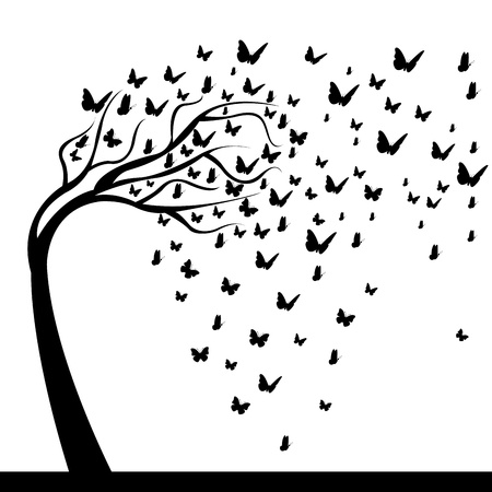 abstract tree with beautiful butterflys leaf on white backgroundのイラスト素材