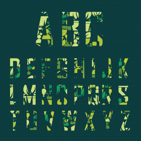 abstract natural alphabet on green backgroundのイラスト素材