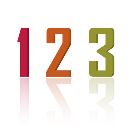 1, 2, 3 numbers on white background with shadow effectのイラスト素材