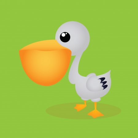 cute pelican on green background with shadow effectのイラスト素材