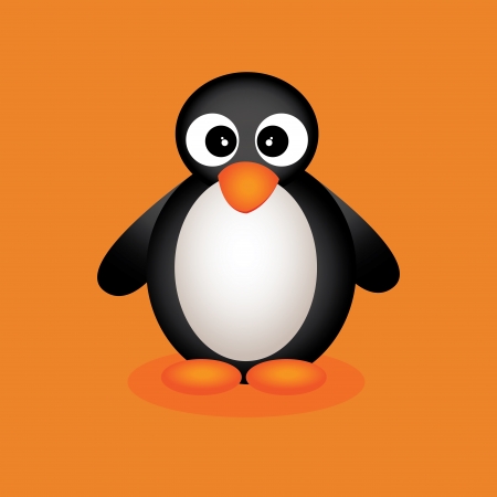 cute penguin on orange background with shadow effectのイラスト素材