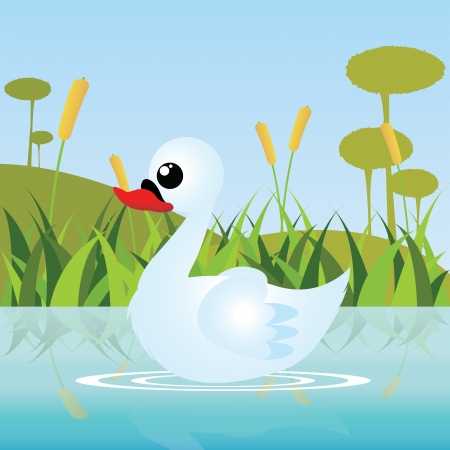 cute swan swimming on abstract backgroundのイラスト素材