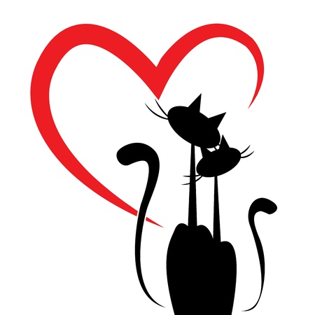 two cats in love with a big heart in the backgroundのイラスト素材