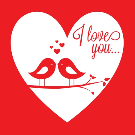 two birds in love on abstract heart backgroundのイラスト素材