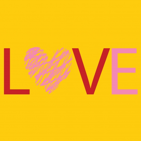 abstract love text on yellow backgroud, vector illustrationのイラスト素材