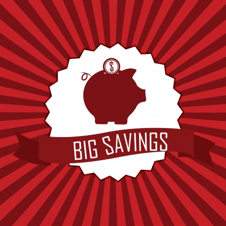 big savings label with a pig on special red lines backgroundのイラスト素材