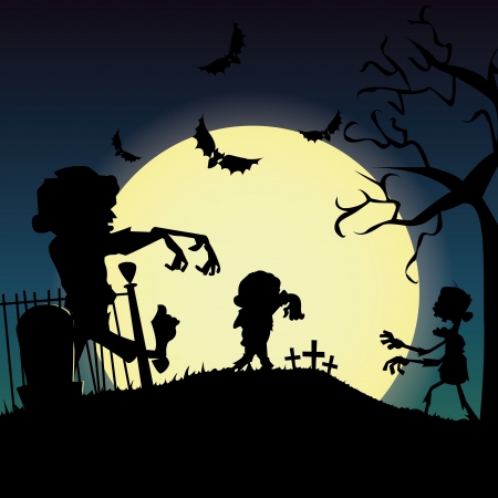 abstract zombies silhouette on special halloween backgroundのイラスト素材
