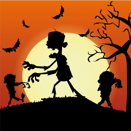 abstract zombies silhouette on special halloween backgroundのイラスト素材