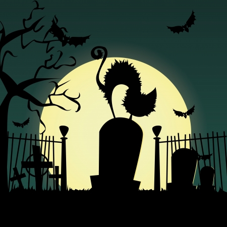 cat on grave silhouette on special halloween backgroundのイラスト素材