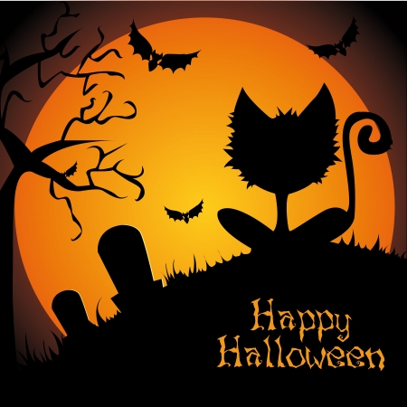 abstract cat silhouette on special halloween backgroundのイラスト素材
