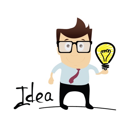 Man and bulb with a great idea on white backgroundのイラスト素材