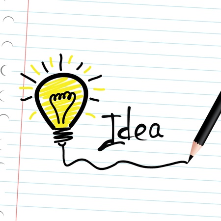 cartoon bulb representing an idea on abstract paper backgroundのイラスト素材